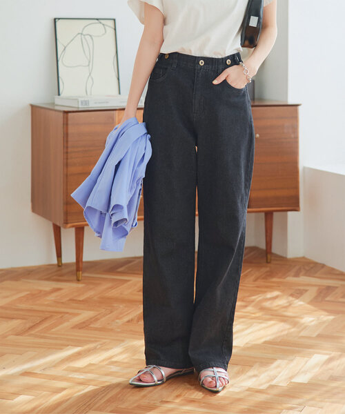 セール】内緒のウエストゴム 超楽ストレッチストレートワイドデニム