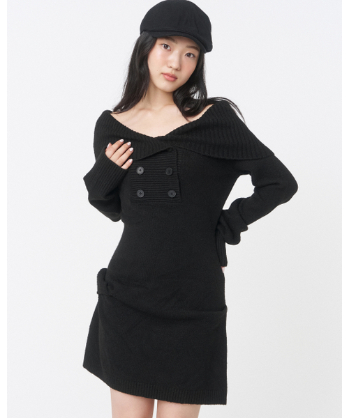 double button knit one piece BLACK（ワンピース）｜Miseki SEOUL