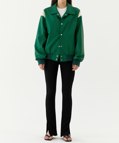 セール】ユニセックスステッチオーバーバーシティジャケット_グリーン