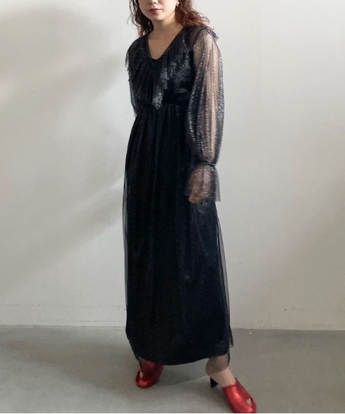 セール】GLITTER FRILL COLLAR DRESS（ワンピース）｜Ameri（アメリ