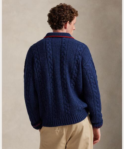 セール】ケーブルニット ポロカラー レター セーター（ニット/セーター
