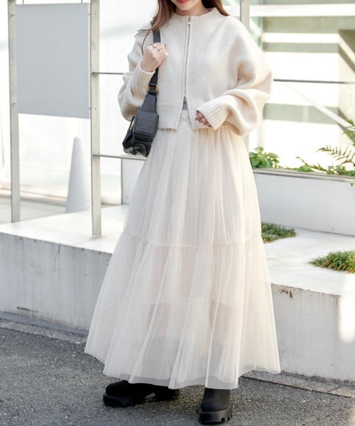 Chico（チコ）の「Wジップニット+チュールキャミワンピースSET