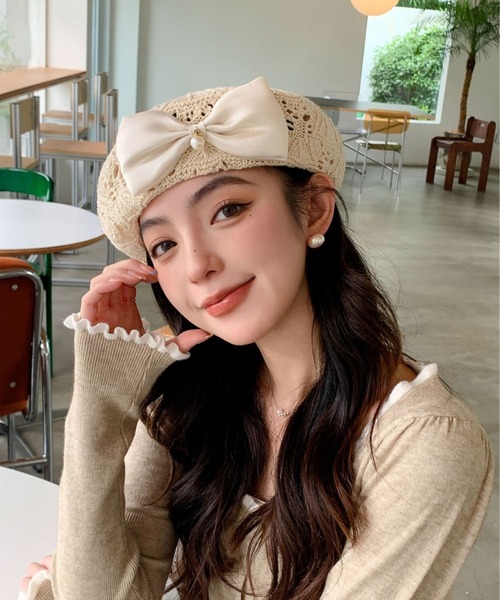 セール】【26年春夏新作】カギ編みクロシェ リボン サマー ベレー帽