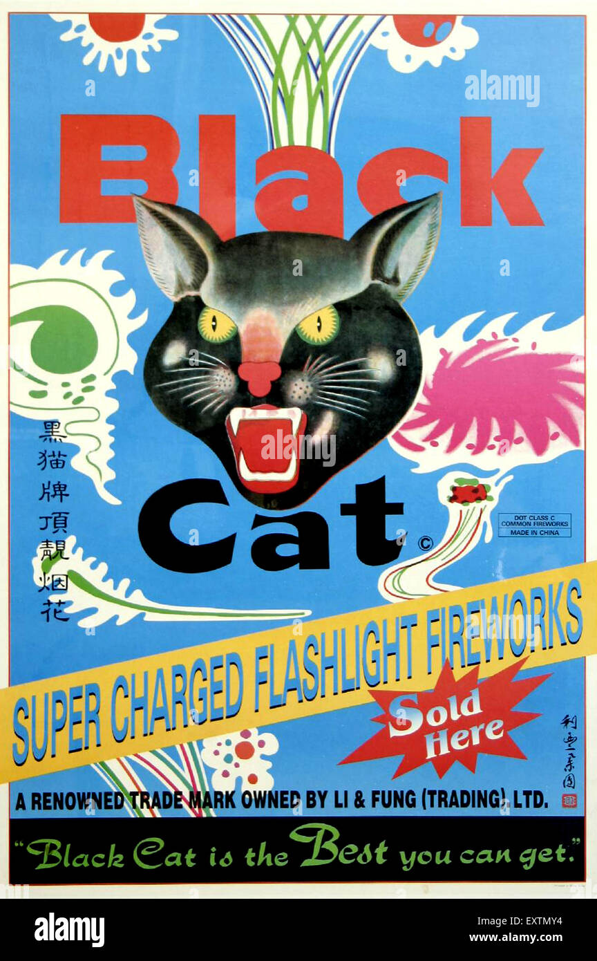 UK Black Cat Fireworks Poster Stock Photo - Alamy