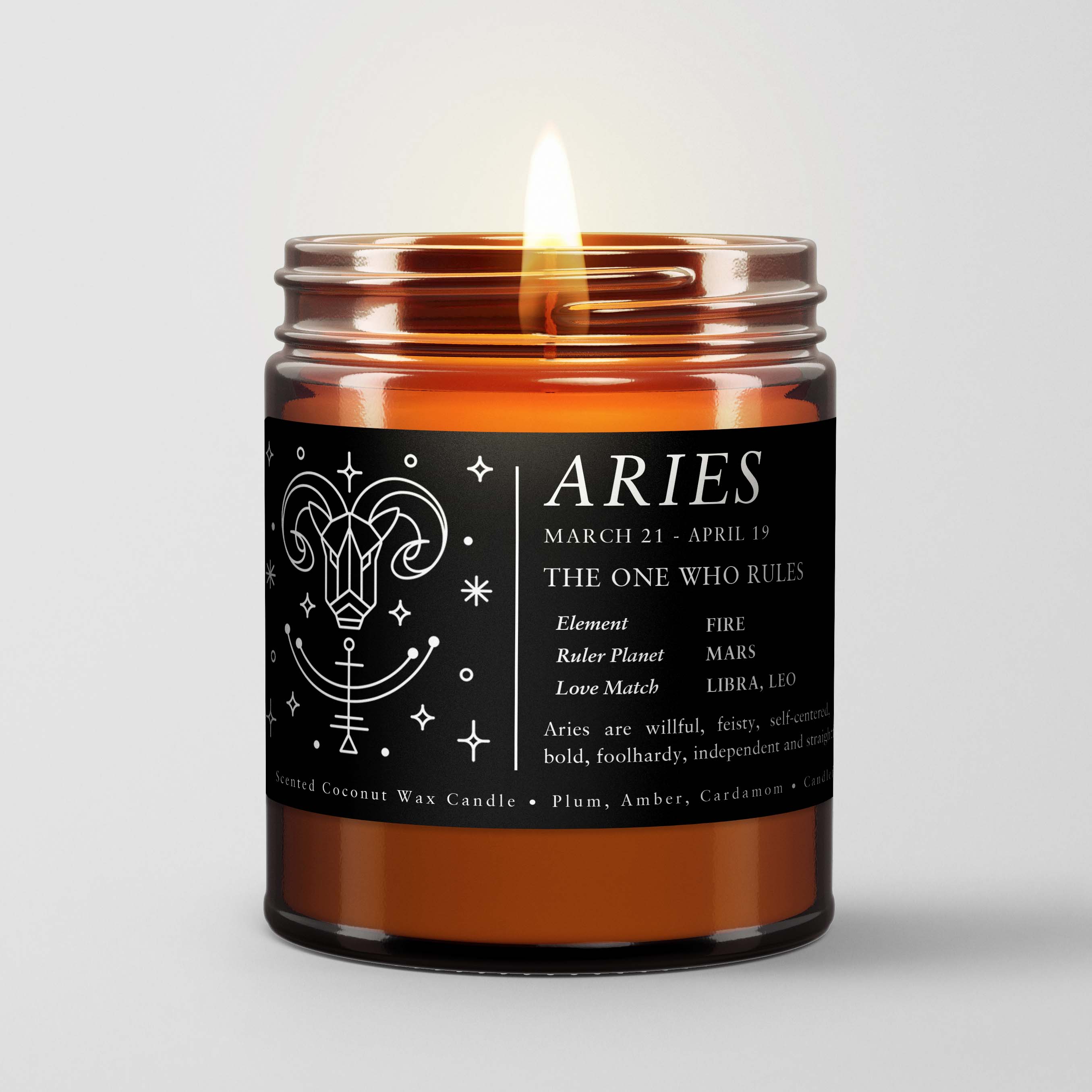 Zodiac Birthday Gift Candle in Amber Glass: Sign Aries | Candlefy