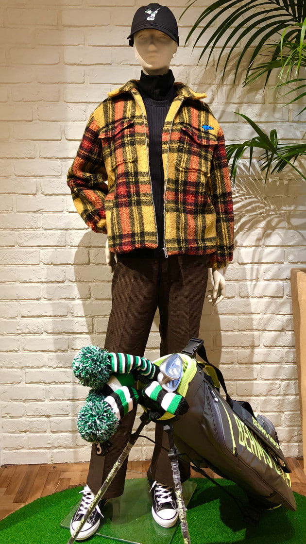 BEAMSGOLF ビームスゴルフ ロゴ刺繍 総柄 カシミヤ ウールジャケット