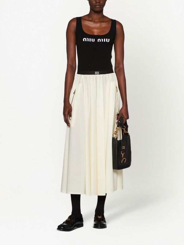 Miu Miu logo-knit Ribbed Tank Top | Black | FARFETCH