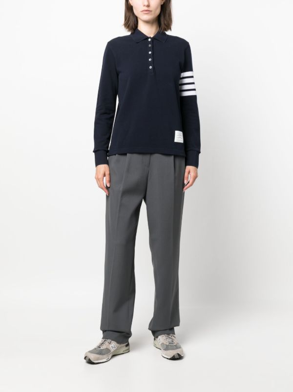 Thom Browne 4-Bar long-sleeved Polo Shirt | Blue | FARFETCH