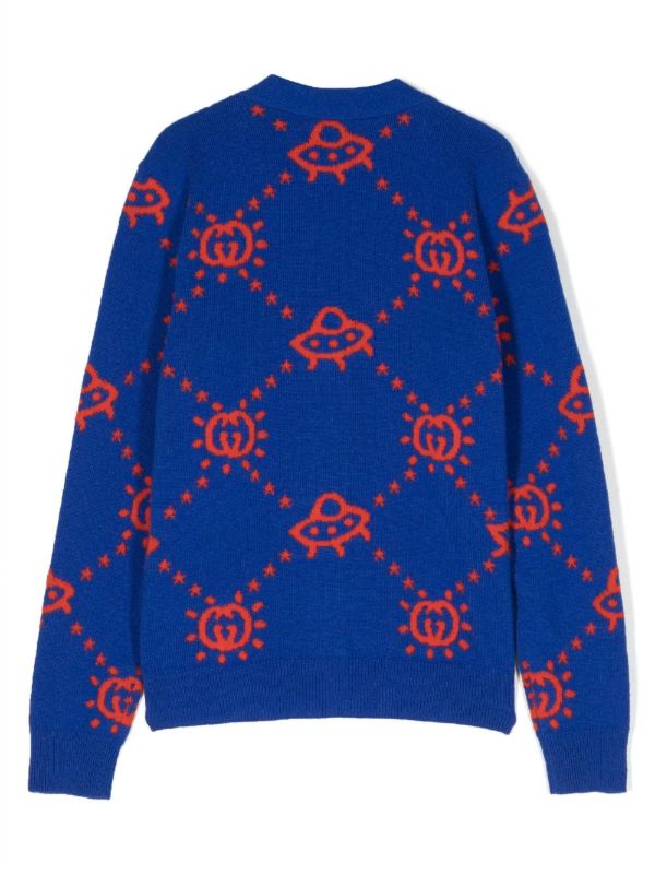 Gucci Kids Interlocking G-pattern Wool Cardigan | Blue | FARFETCH