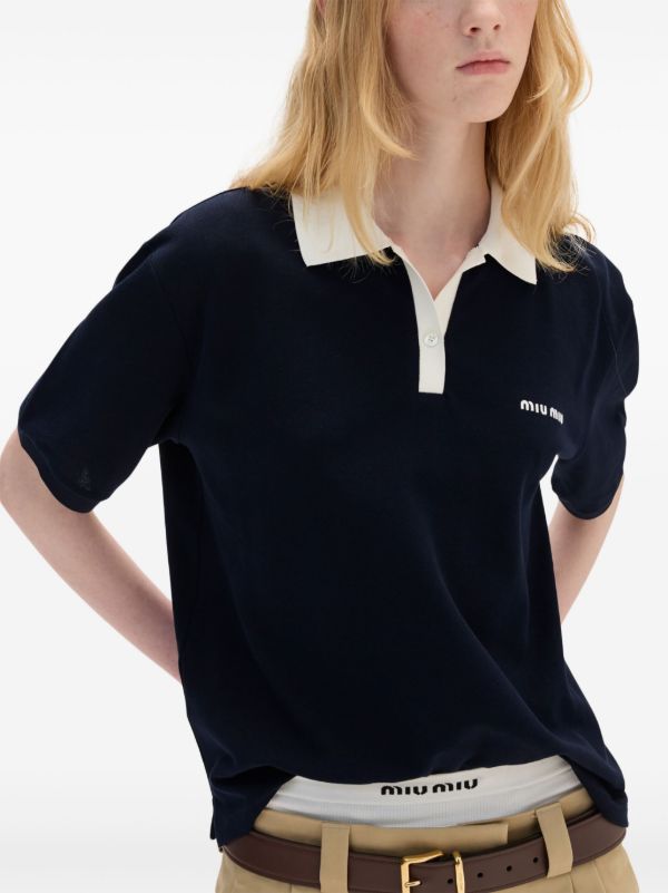 Miu Miu Cotton Piqué Polo Shirt | Blue | FARFETCH