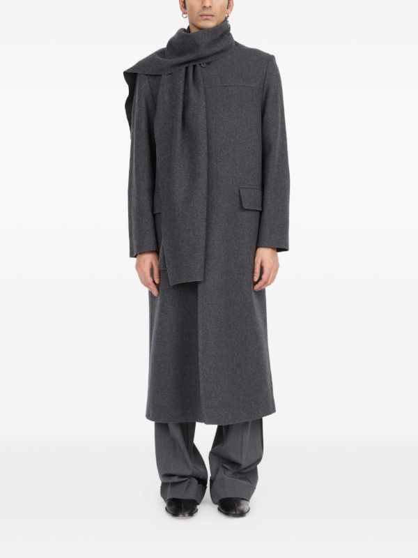 MM6 Maison Margiela scarf-detail Longline Coat | Grey | FARFETCH