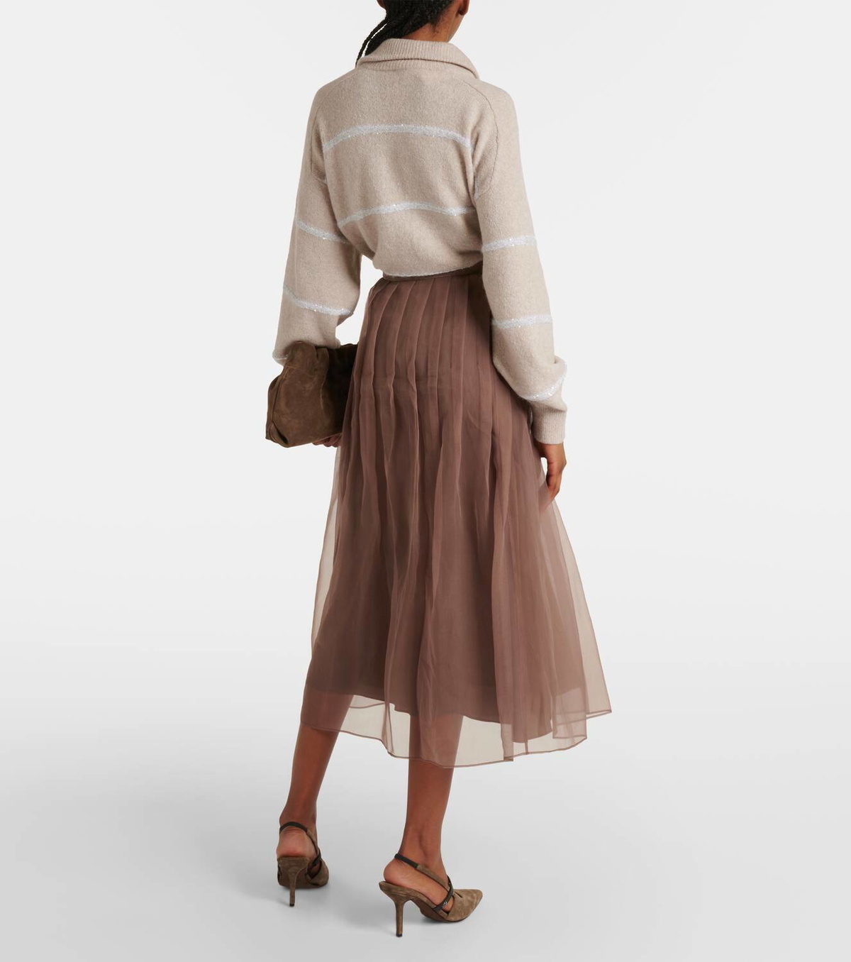 Brunello Cucinelli Pleated silk organza midi skirt Brunello Cucinelli