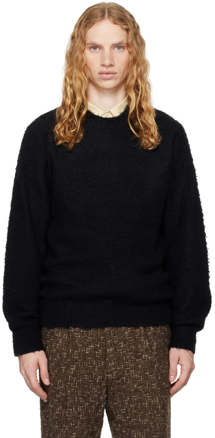 AURALEE Black Brushed Wool Cashmere Silk Sweater Auralee