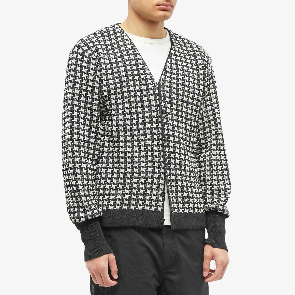 Needles Men's Houndstooth Cardigan in Black Needles