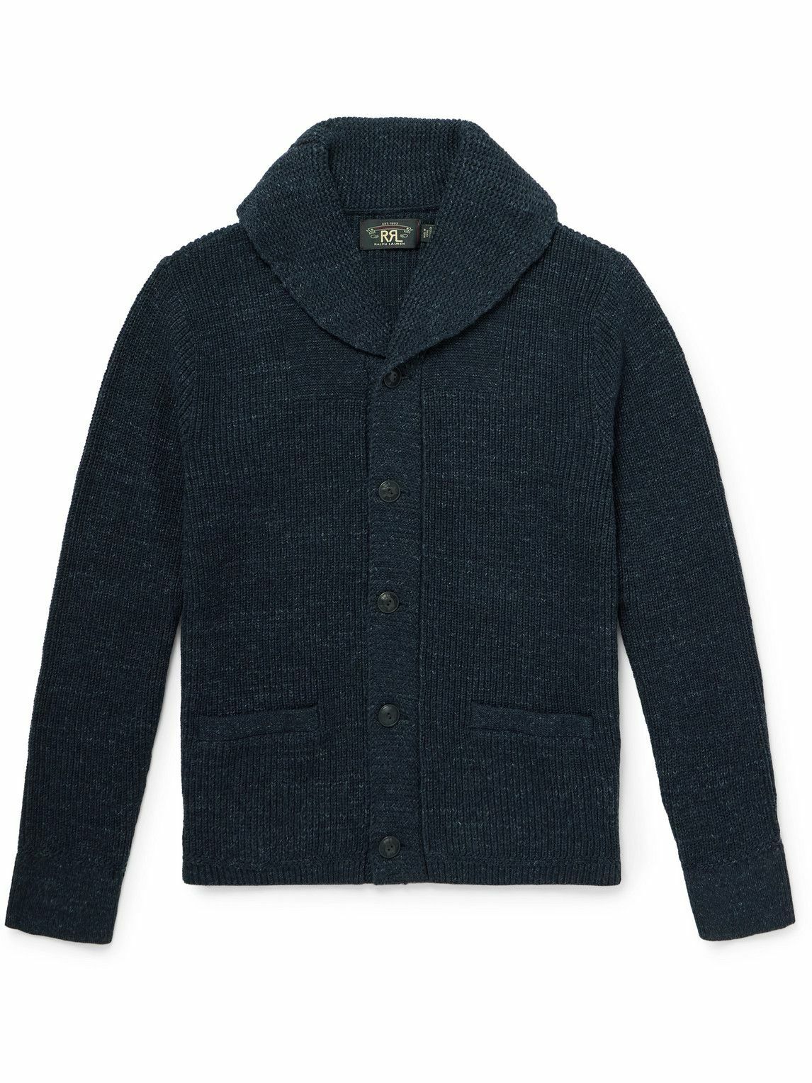 RRL Men's Union Applique Half Zip Knit in Faded Black RRL