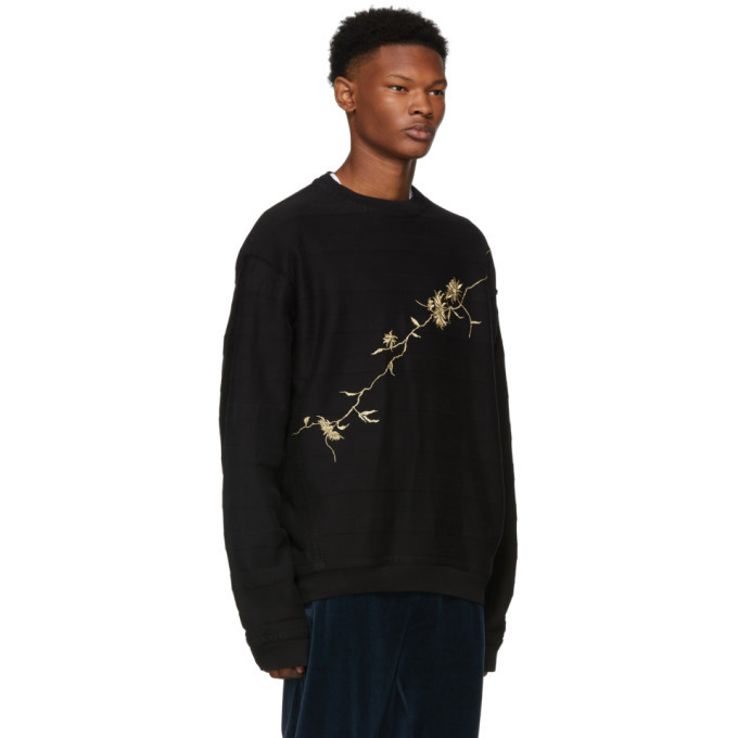 Haider Ackermann Black Floral Embroidered Sweatshirt Haider Ackermann