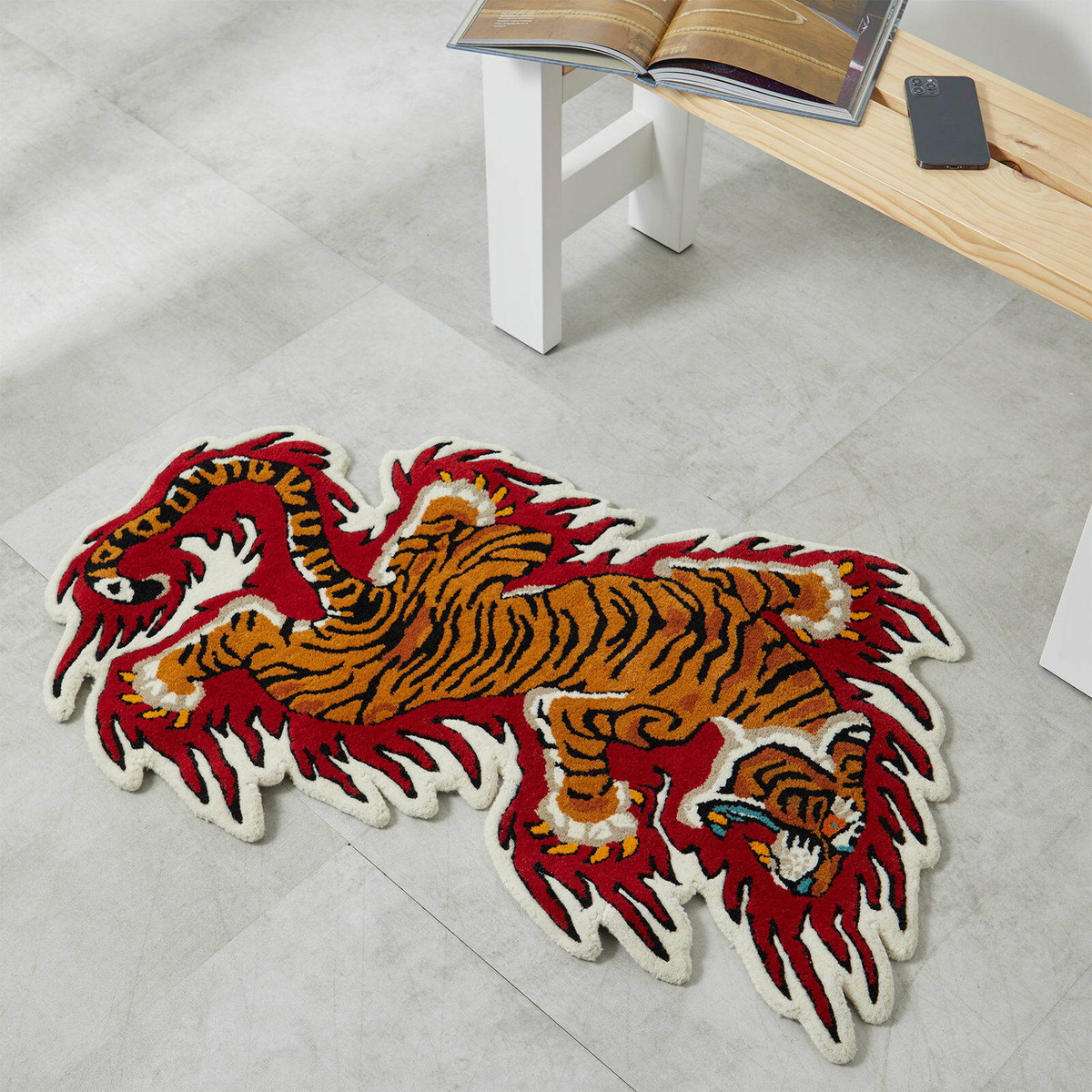 Wacko Maria Men's x Tim Lehi Flaming Tiger Rug in Multi Wacko Maria