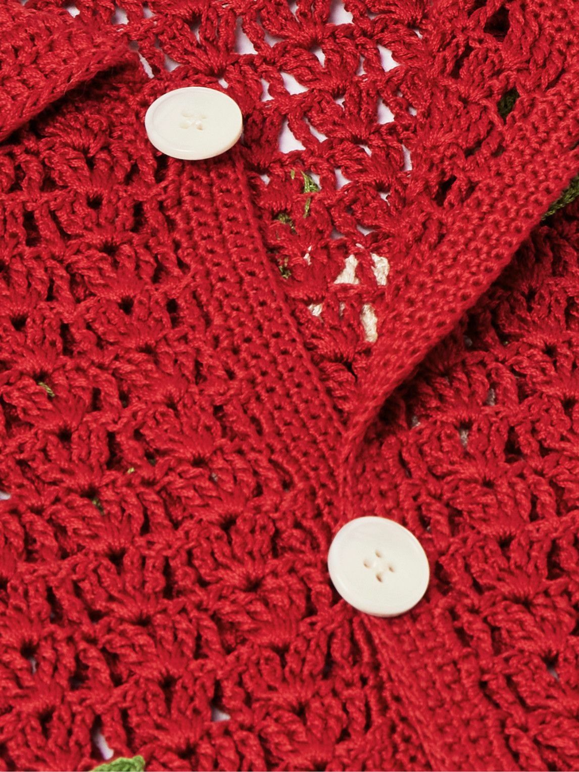 BODE - Winchester Rose Appliquéd Crocheted Cotton Shirt - Red Bode