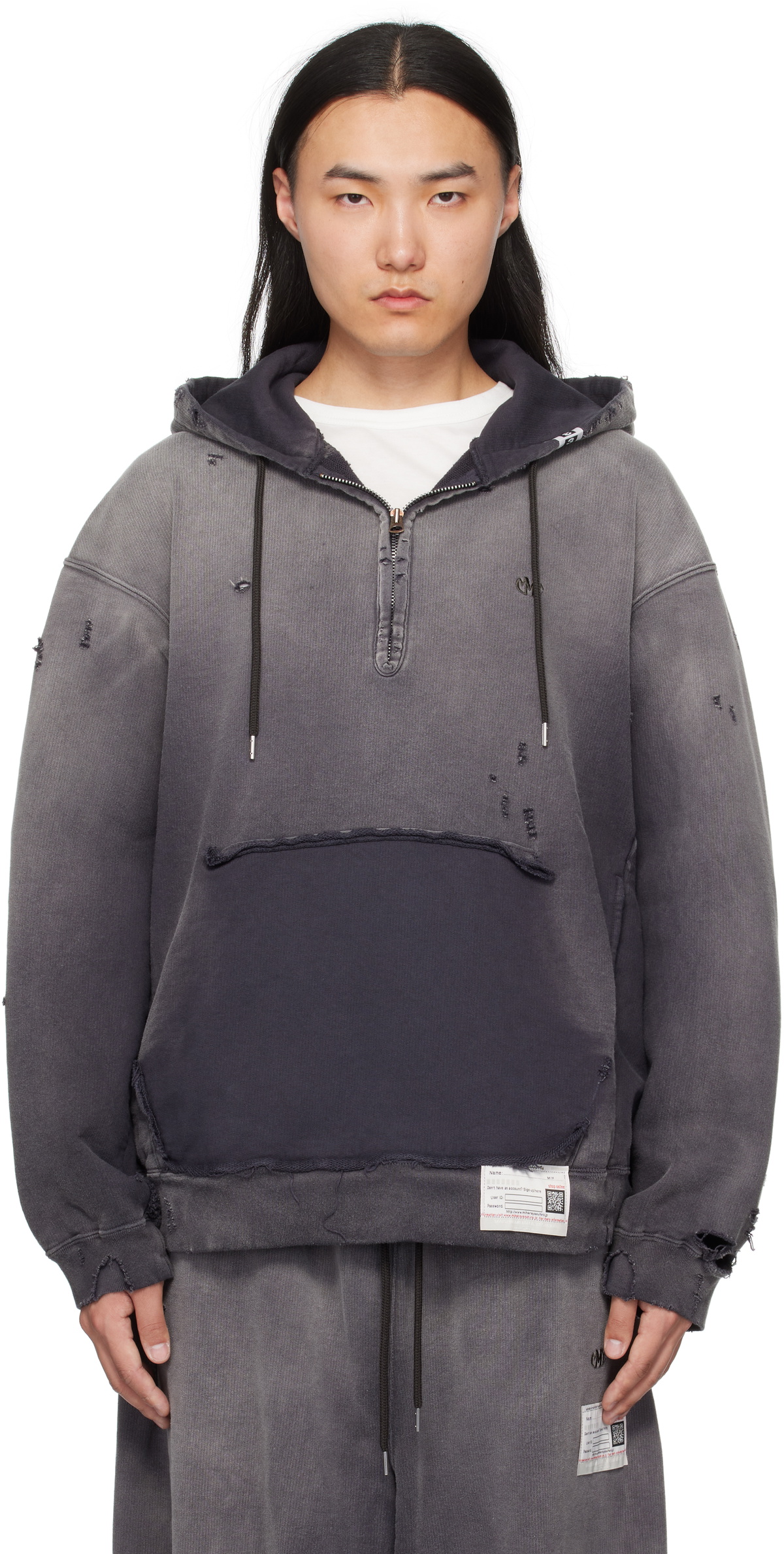 Maison MIHARA YASUHIRO Black Sun Faded Half Zip-Up Hoodie Maison