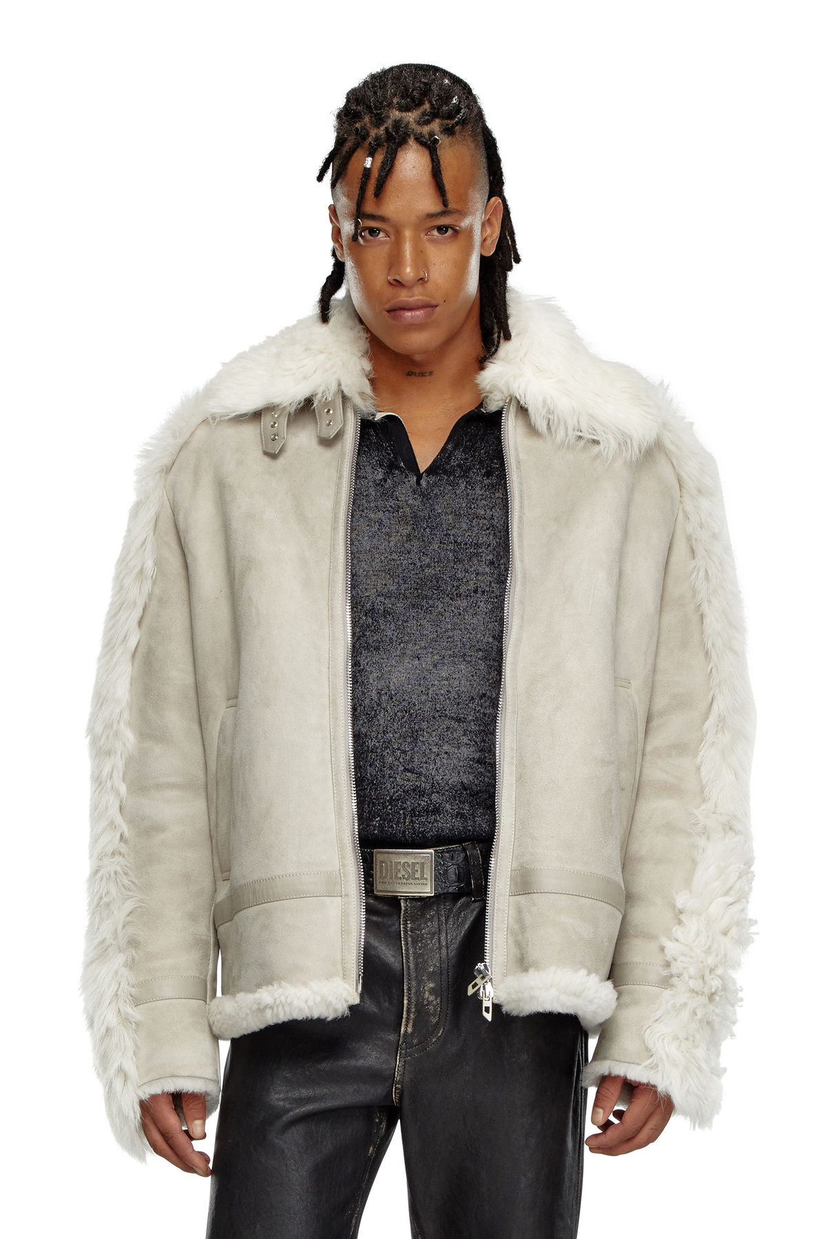 Diesel Shearling jacket - Leather jackets Mens in Grey Diesel