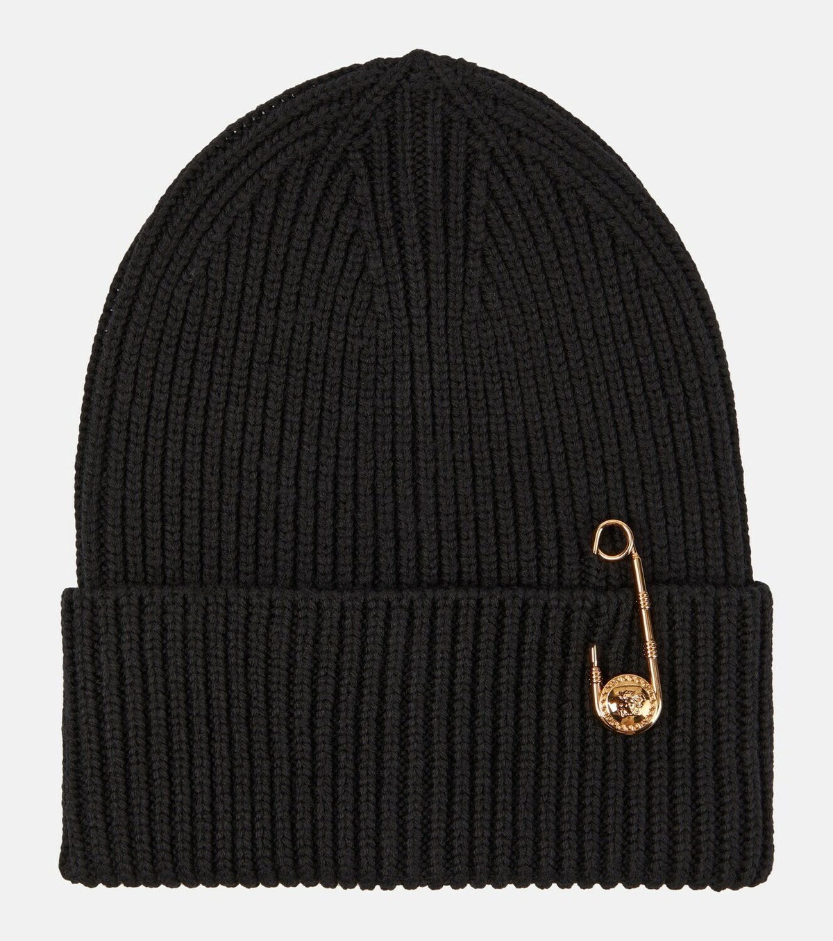 Versace Safety Pin ribbed-knit wool beanie Versace