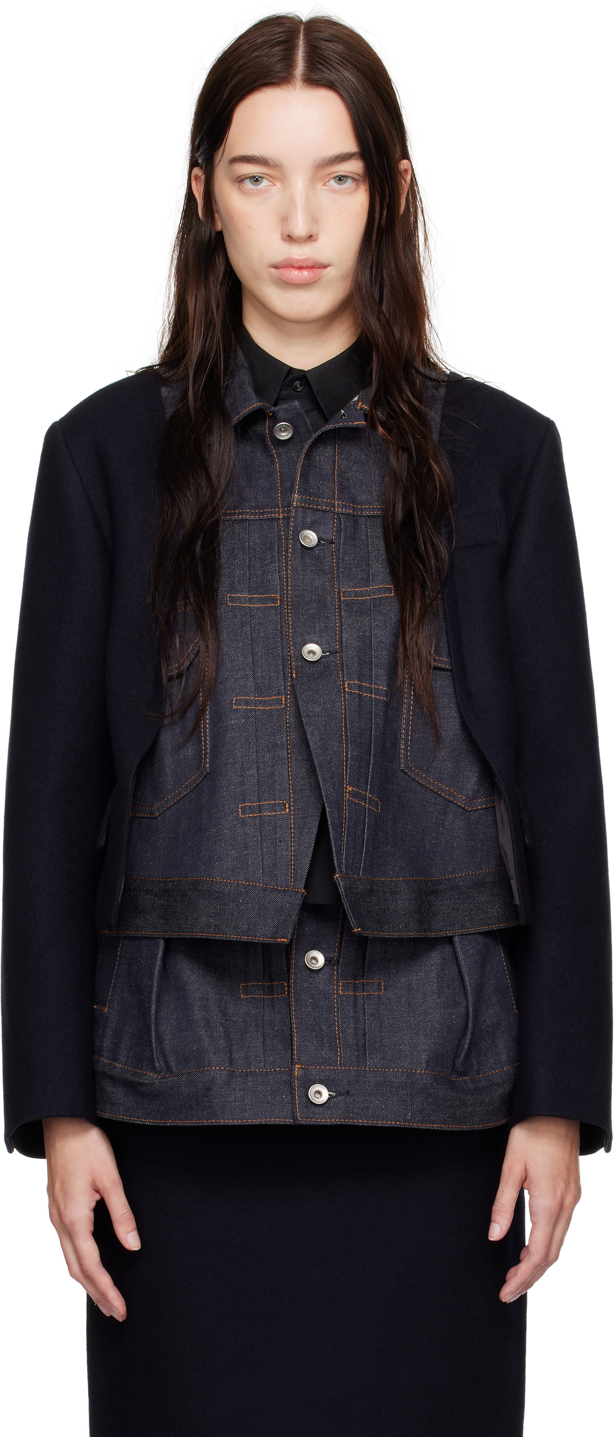 sacai Navy Wool Melton & Denim Jacket Sacai
