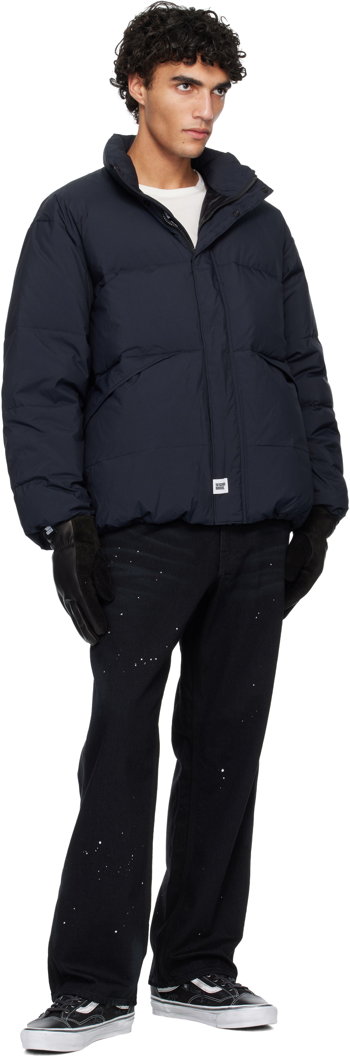 Neighborhood Black Leather Boa Gloves Neighborhood