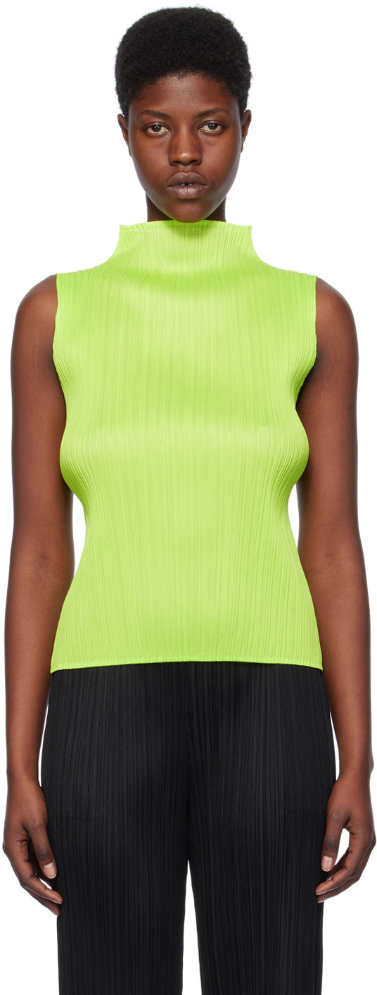 Pleats Please Issey Miyake Green Basics Tank Top Pleats Please