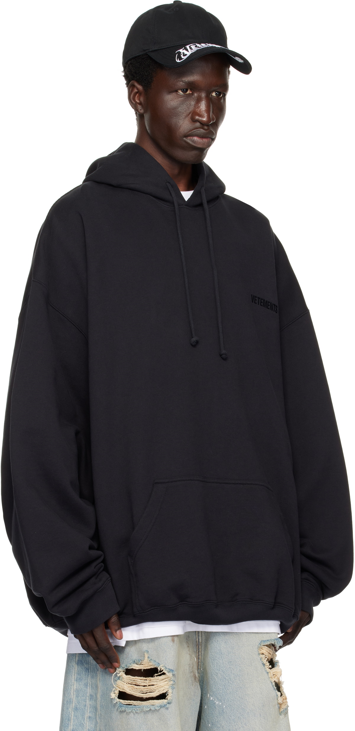 VETEMENTS Black Embroidered Logo Hoodie Vetements