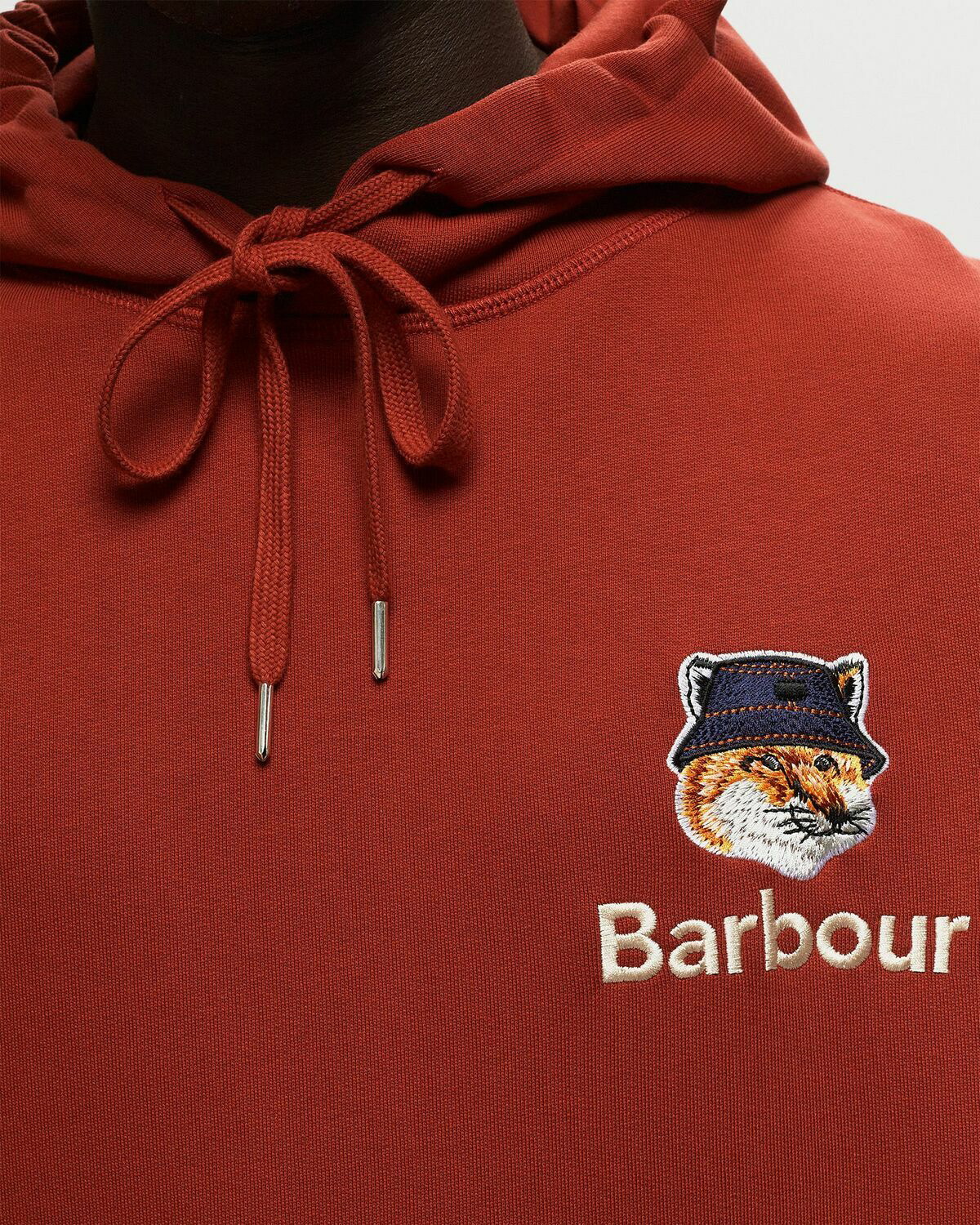 Barbour Barbour X Maison Kitsune Fox Head Hoodie Red Hoodies Barbour