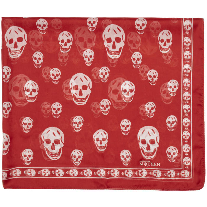 Alexander McQueen Red and White Skull Scarf Alexander McQueen