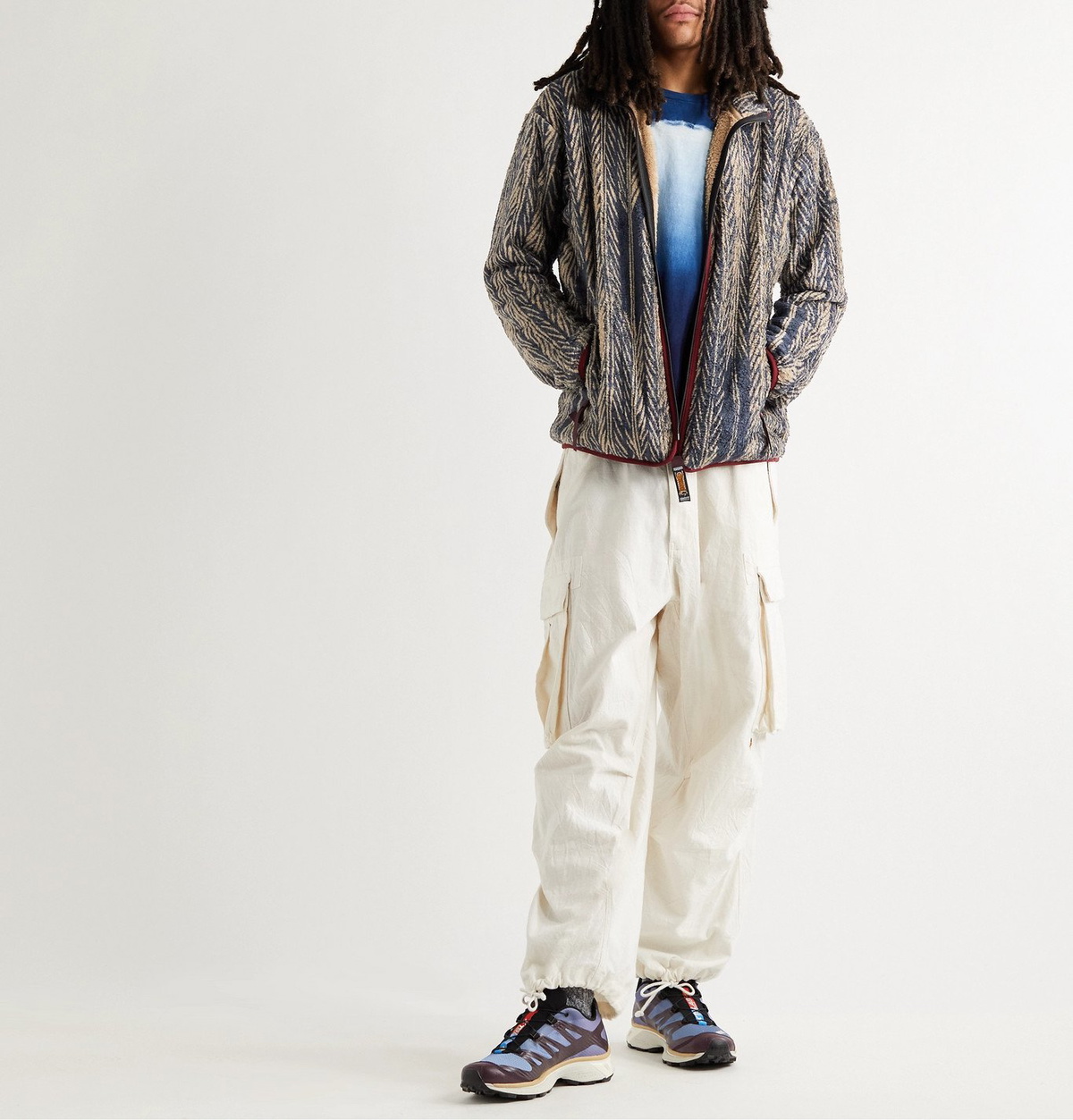 KAPITAL - Java-Yabane Printed Fleece Zip-Up Sweatshirt - Blue KAPITAL