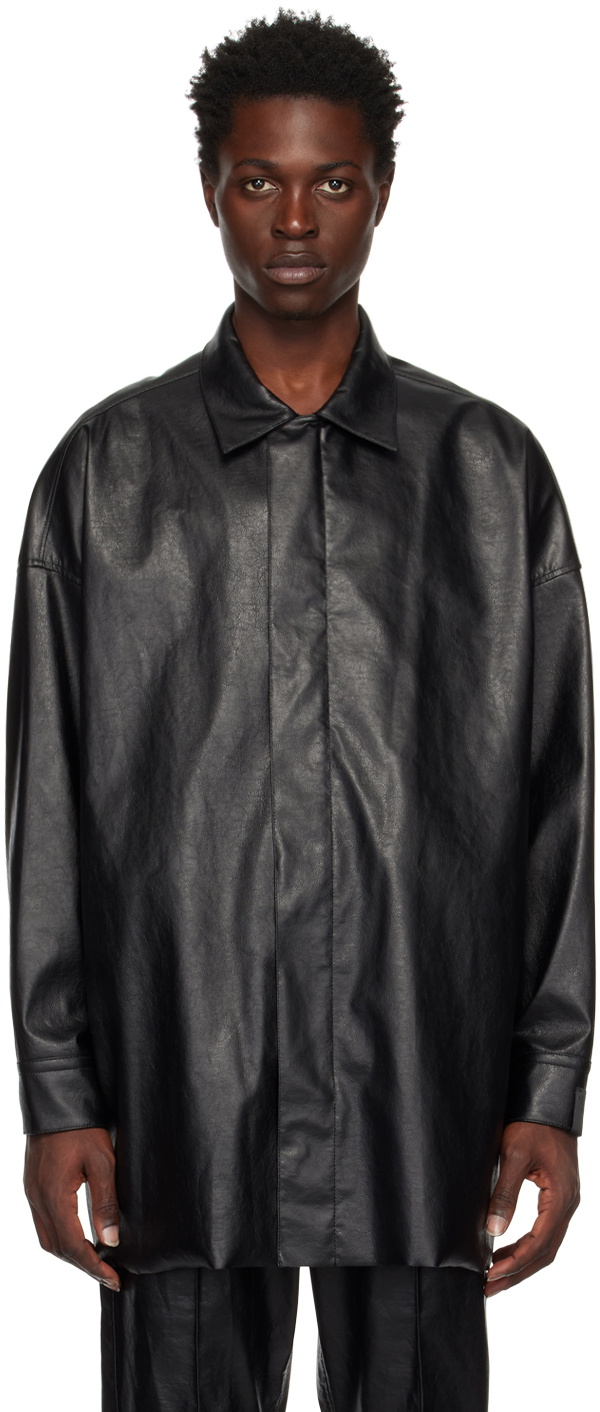N.Hoolywood Black Half Coat Faux-Leather Jacket N.Hoolywood