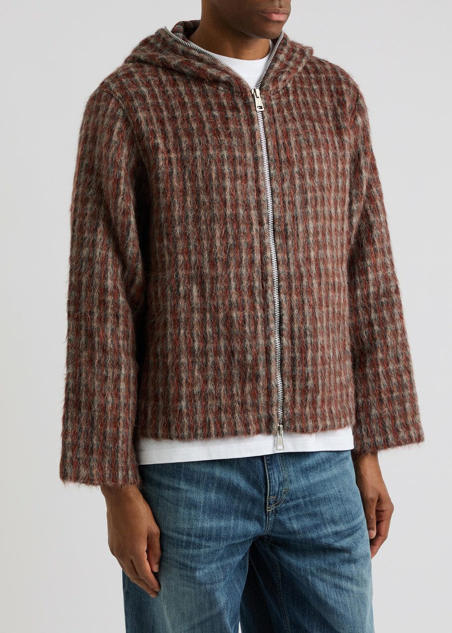 Our Legacy Full Zip Hooded Checked Cardigan Brown Our Legacy
