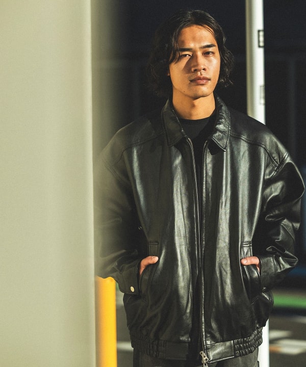 BEAMS（ビームス）ワイドフィット 4ポケット レザー ブルゾン