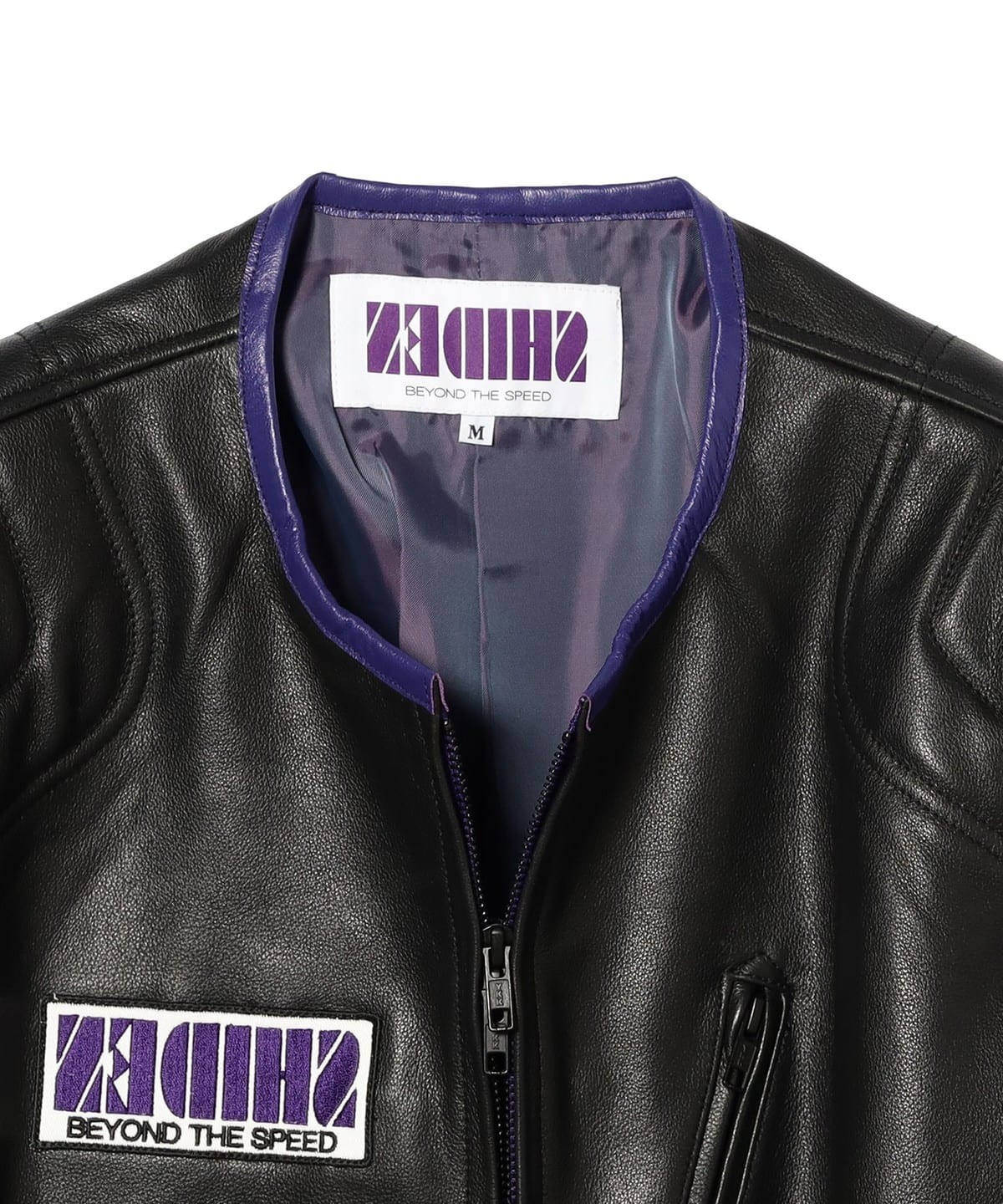 ☆希少 Lサイズ☆ BEAMS スタジャン 袖レザー 本革 黒 × 紫 ☆希少 L