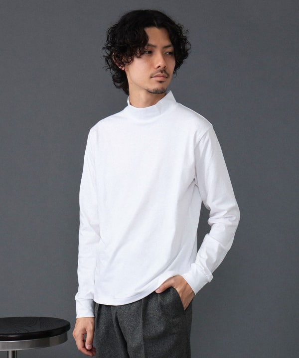 BEAMS F（ビームスF）コットン モックネック ロングスリーブ Tシャツ