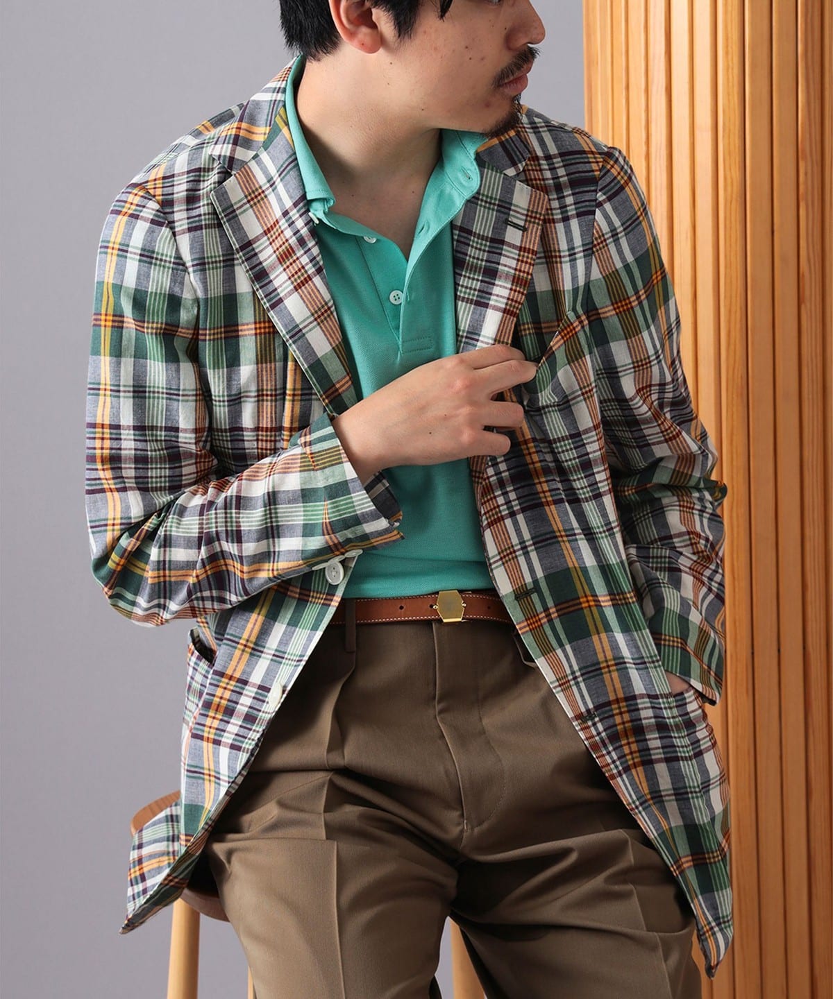 BEAMS F（ビームスF）NEW EASY コットン グリーンタータンチェック