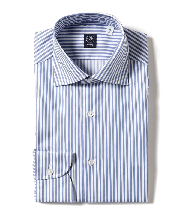 BEAMS F（ビームスF）コットン ロンドンストライプ ワイドカラーシャツ