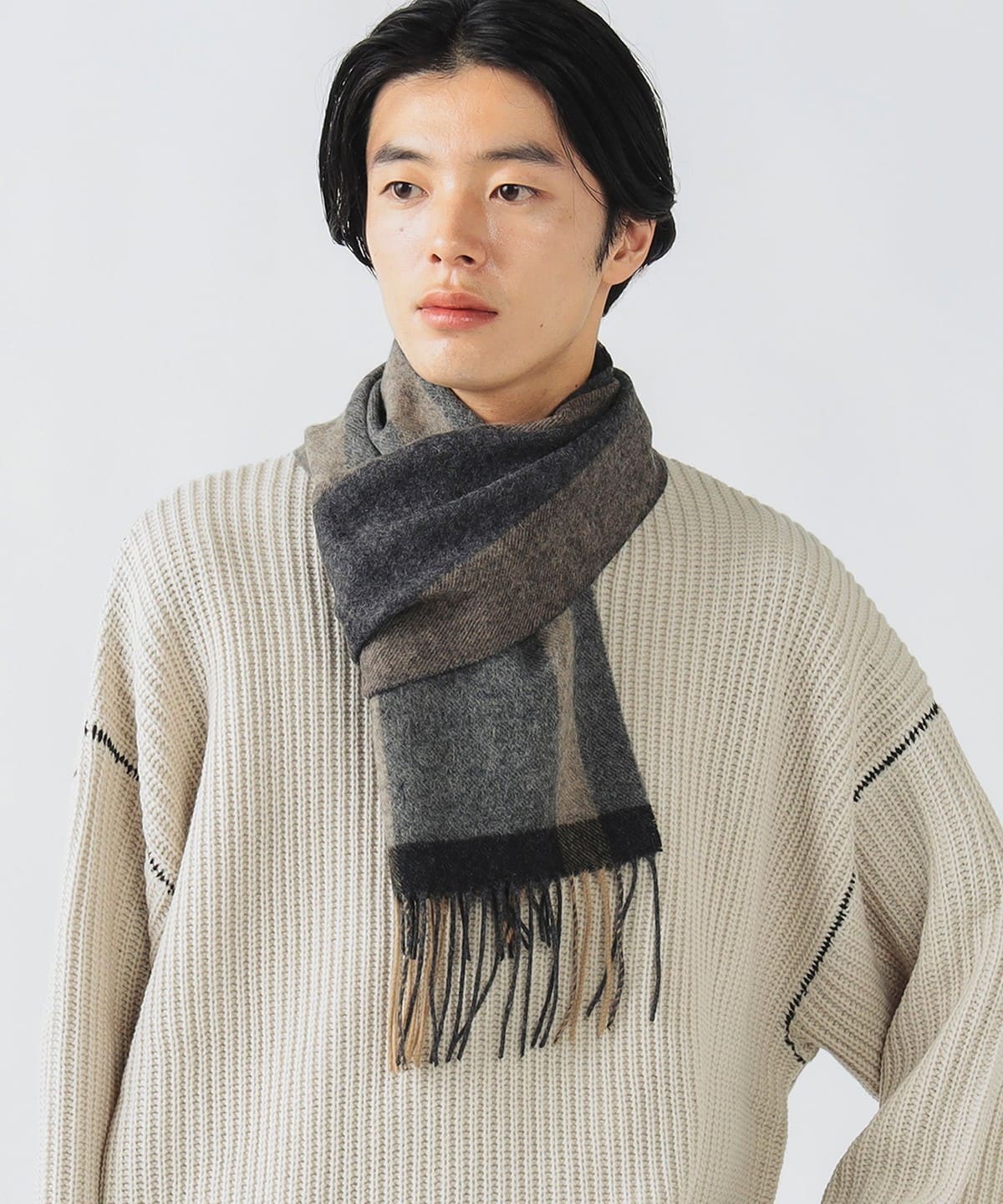 BEAMS HEART（ビームス ハート）ウール パネルチェック マフラー