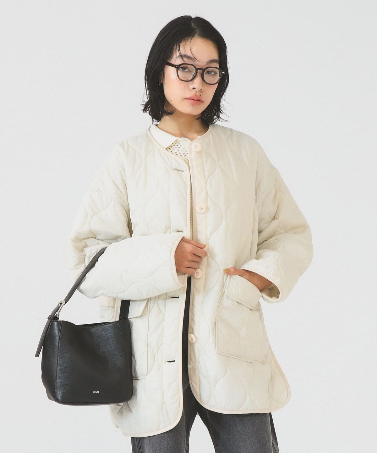 Ray BEAMS（レイ ビームス）キルティング ノーカラー ブルゾン（コート