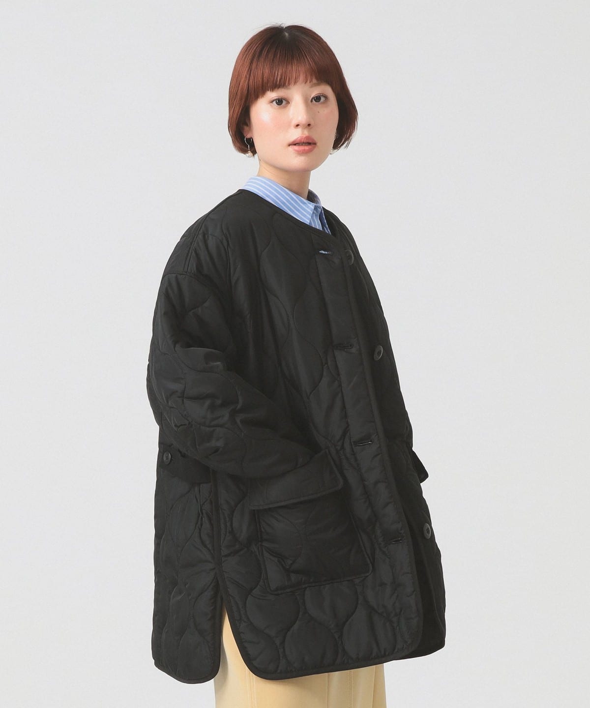 Ray BEAMS（レイ ビームス）キルティング ノーカラー ブルゾン（コート