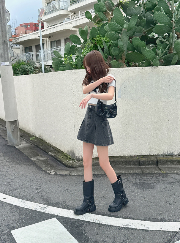 インパン裏地付きデニムカーゴミニスカート[cu515] | レディース