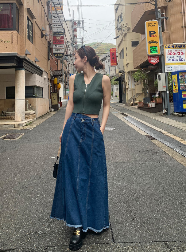 ダブルジップノースリーブリブニットトップス[an1505] | レディース