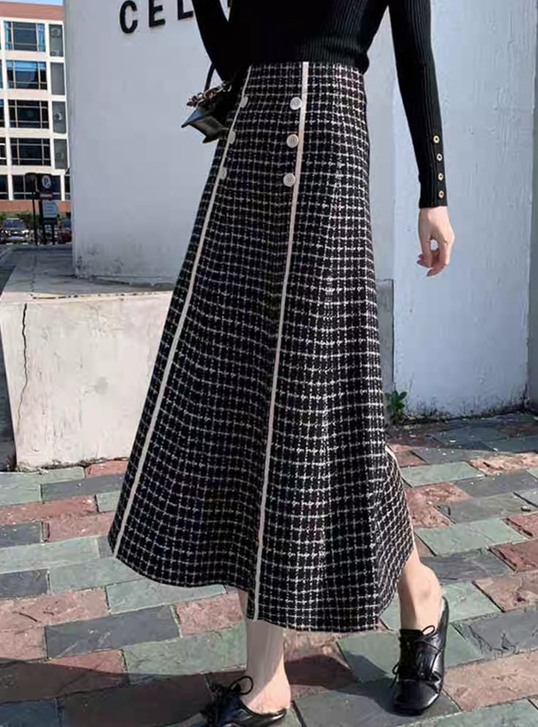 ツイード柄ダブルボタンフレアニットスカート[ac2013] | レディース