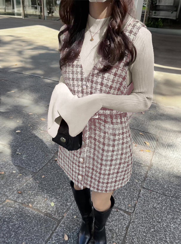 シェリエ shellerギンガムツイードジャンパースカート F シェリエ