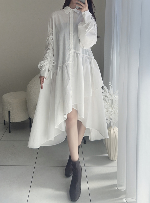 ドロストスリーブリボンティアードシャツワンピース[ai119