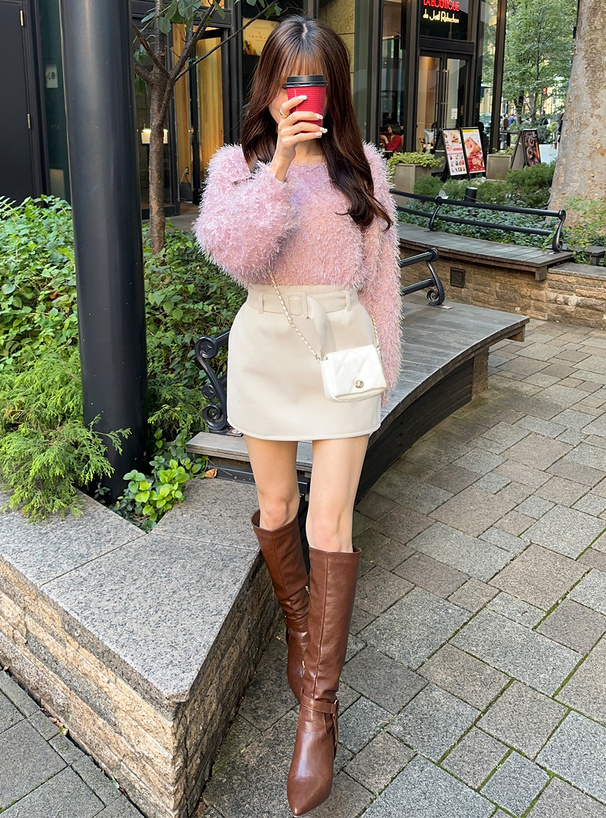 インパン裏地・ベルト付き台形ミニスカート[ai135] | レディース