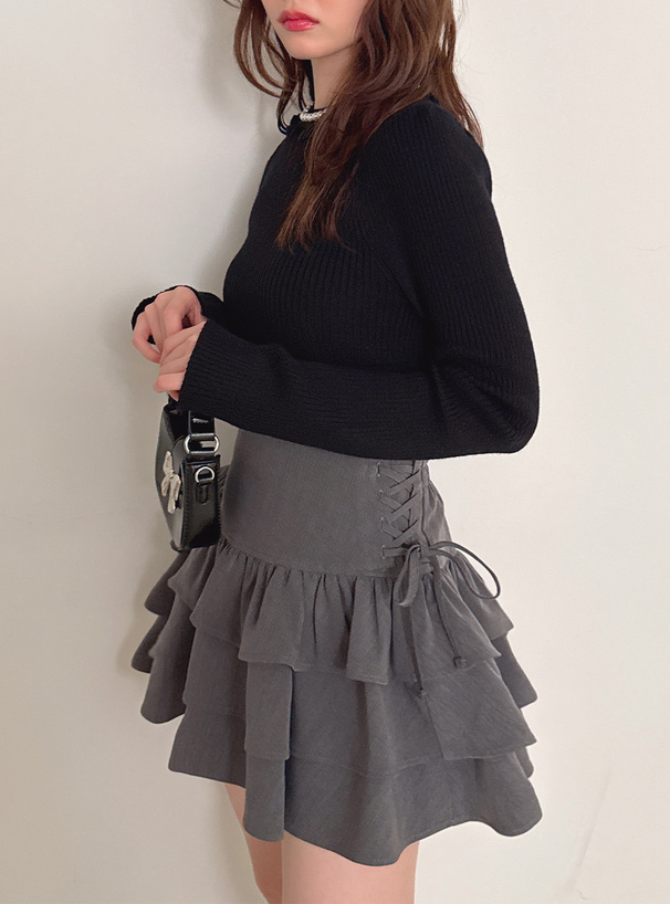 インパン裏地付きサイドレースアップティアードミニスカート[ai230