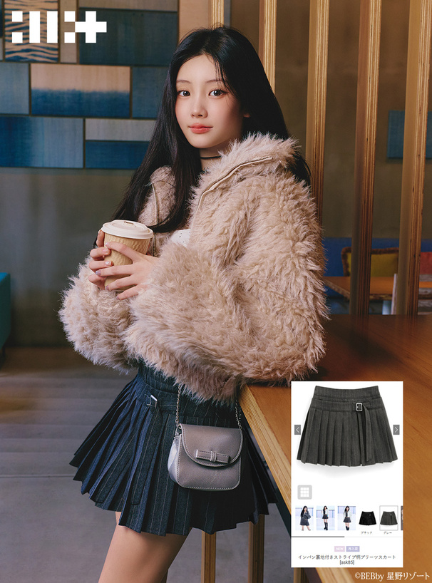 ILLIT アイリット BEB インパン裏地付きストライプ柄プリーツスカート